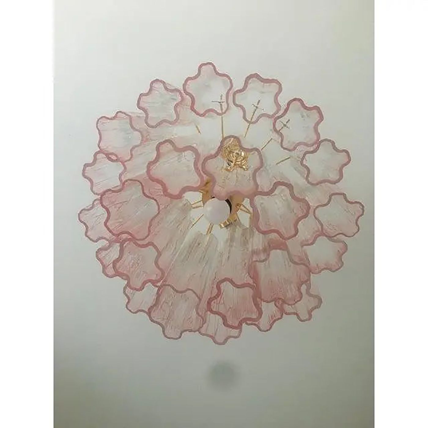 Pair Of Murano Style Glass Vanished Pink Tronchi Venini Style Chandeliers photo furniture