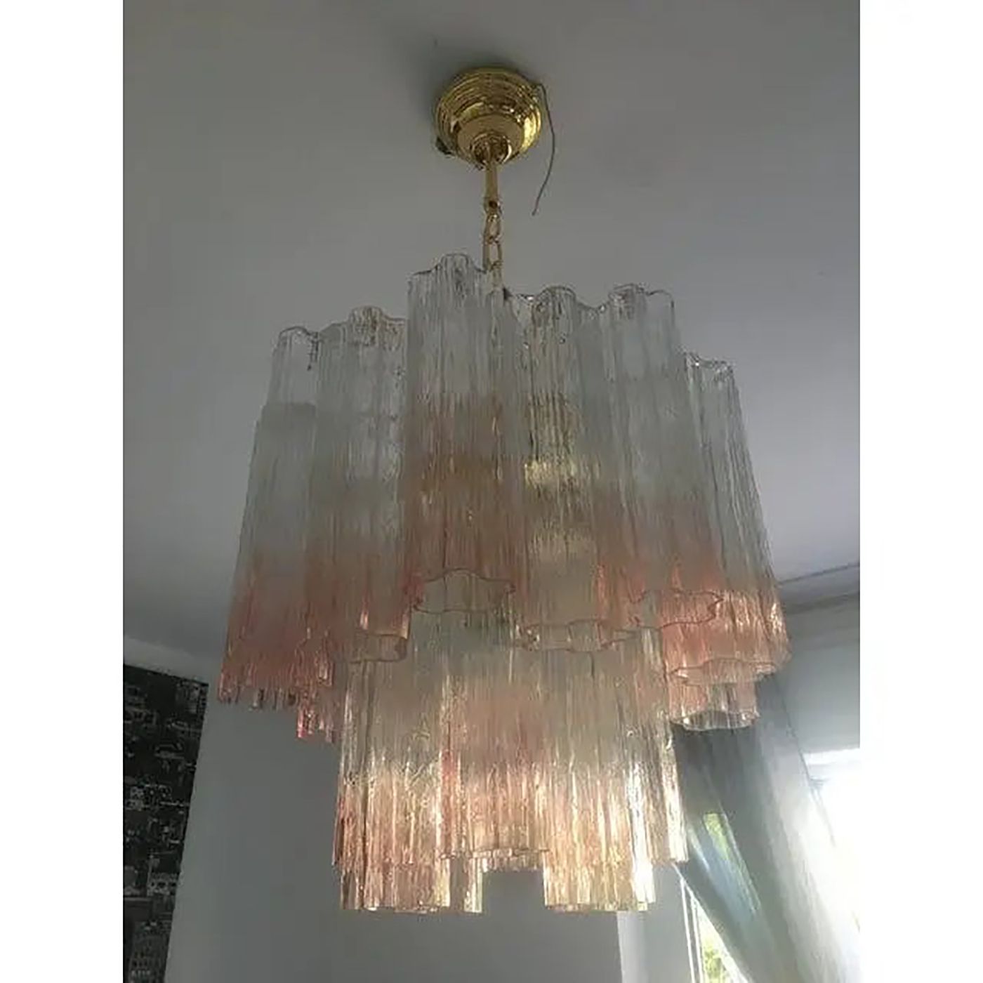 Pair Of Murano Style Glass Vanished Pink Tronchi Venini Style Chandeliers photo 9800.0