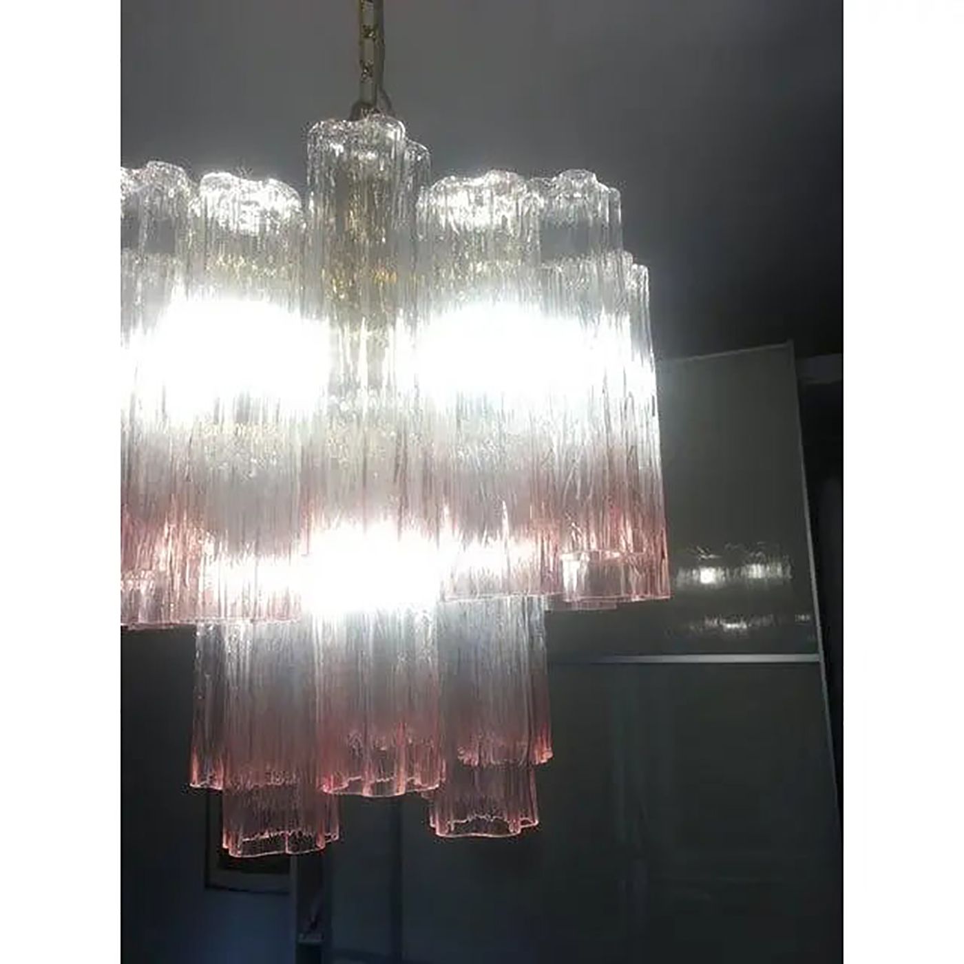 photo furniture Pair Of Murano Style Glass Vanished Pink Tronchi Venini Style Chandeliers