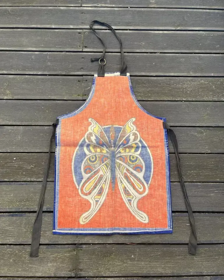 Vintage Retro 60's 70's Orange Vinyl J Luber Butterfly Baking Cooking Apron Chef photo vintage