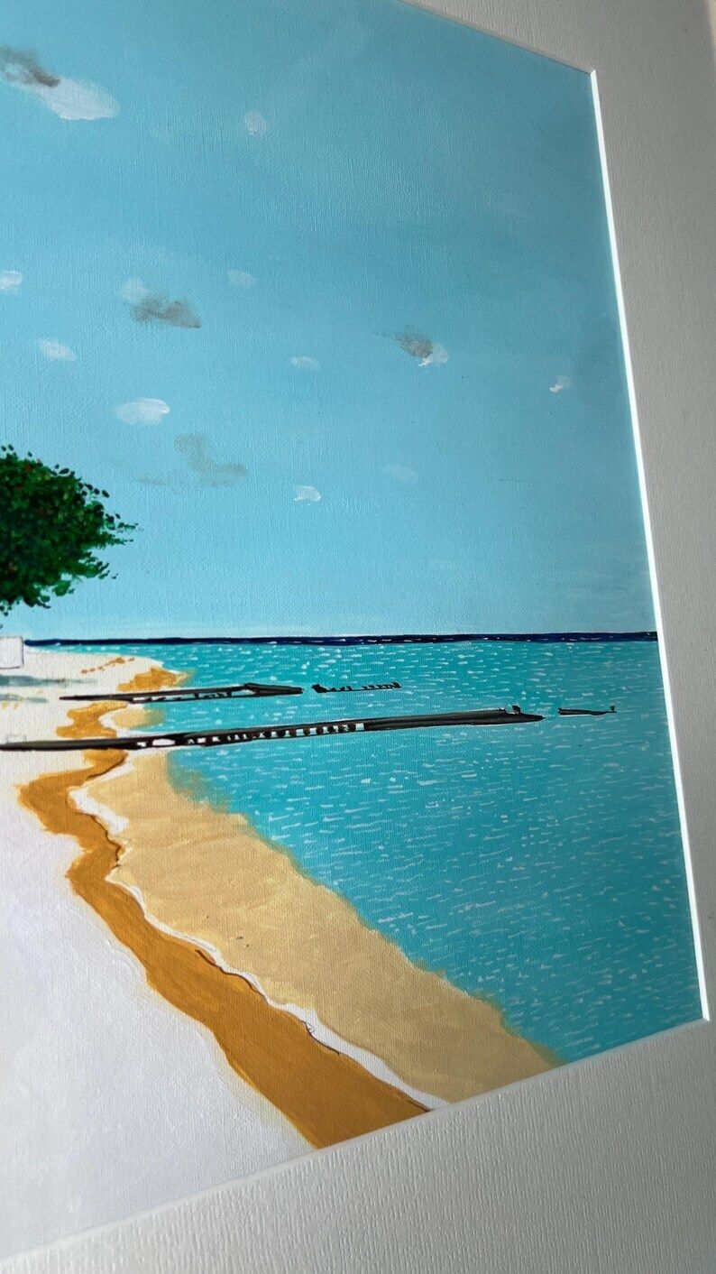 Set Of Two Framed Beach Scene Oil Paintings – Coastal Tropical Art photo 279.0