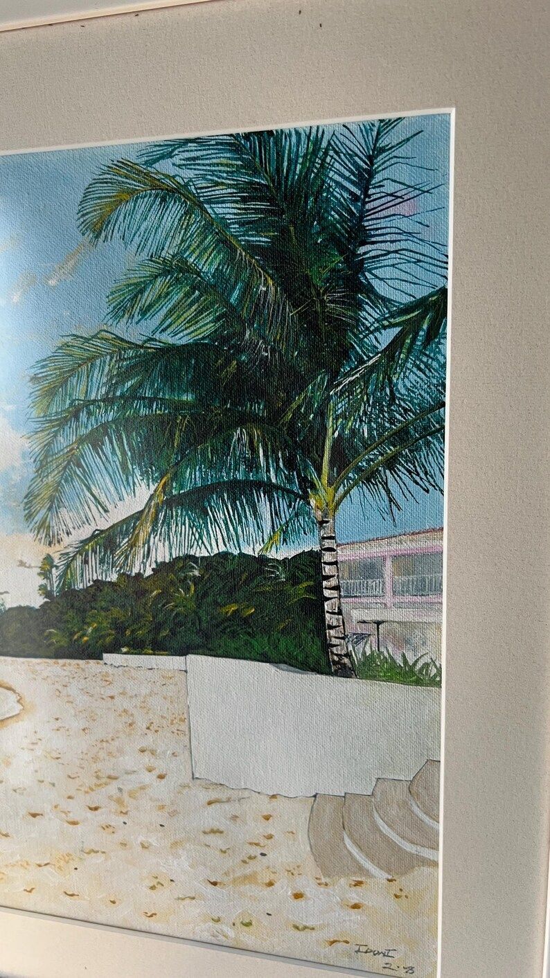 Set Of Two Framed Beach Scene Oil Paintings – Coastal Tropical Art photo vintage