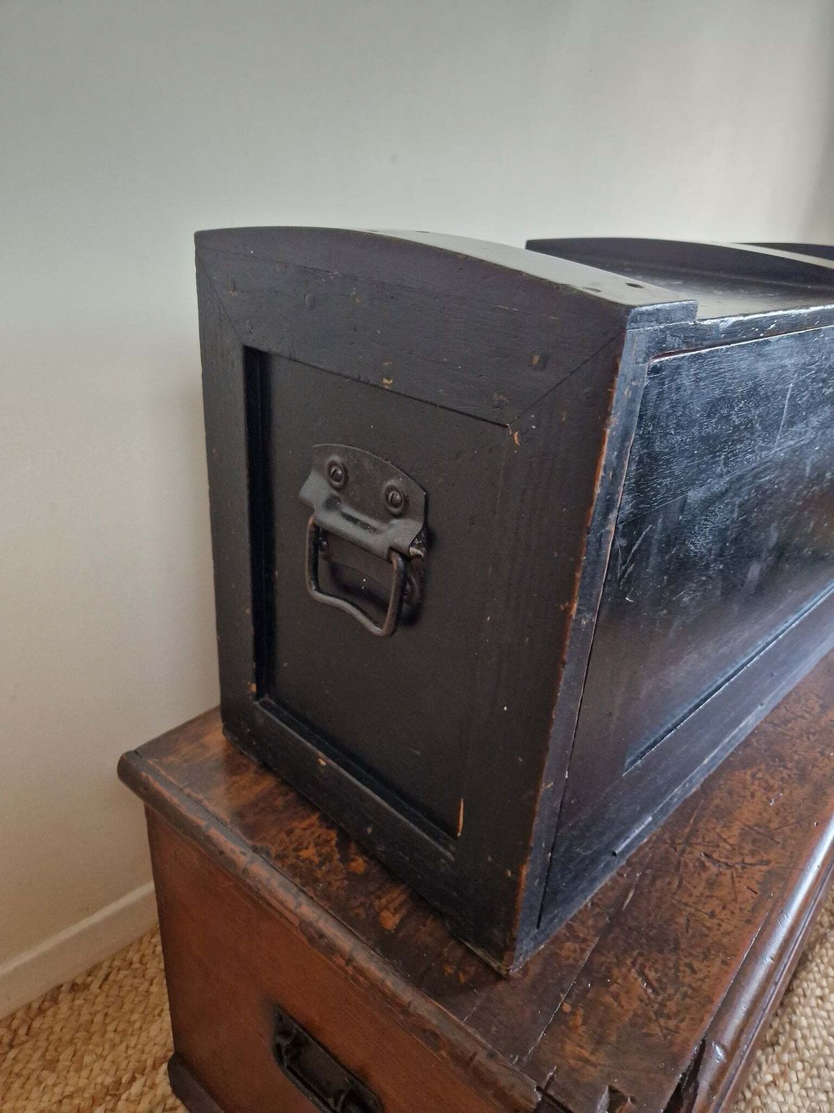 195.0 Antique Ebonised & Mahogany Engineers/Collectors Chest/Box photo