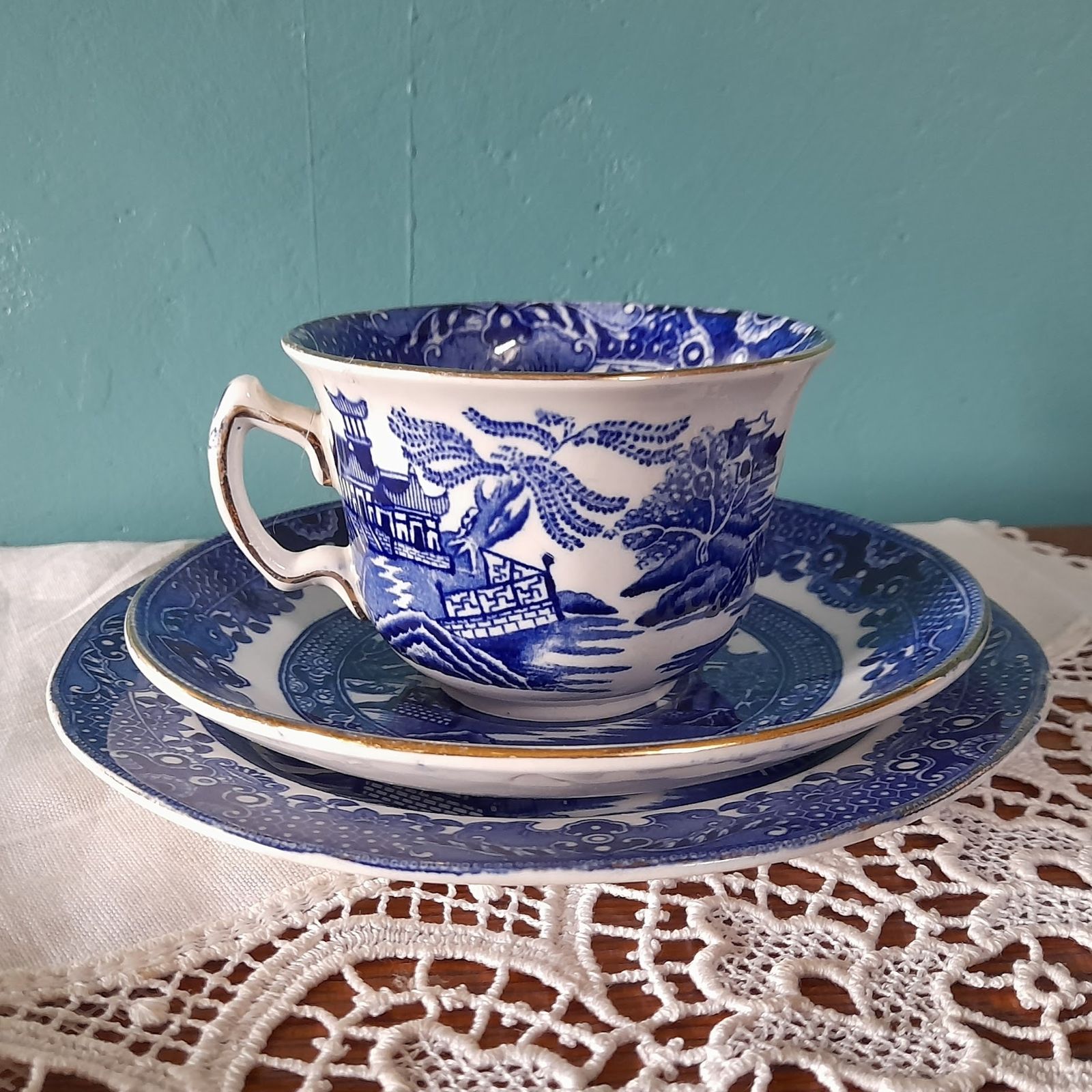 Vintage Burleigh Ware Trio   Teacup, Saucer, And Small Plate   1930s   Made In England photo for sale