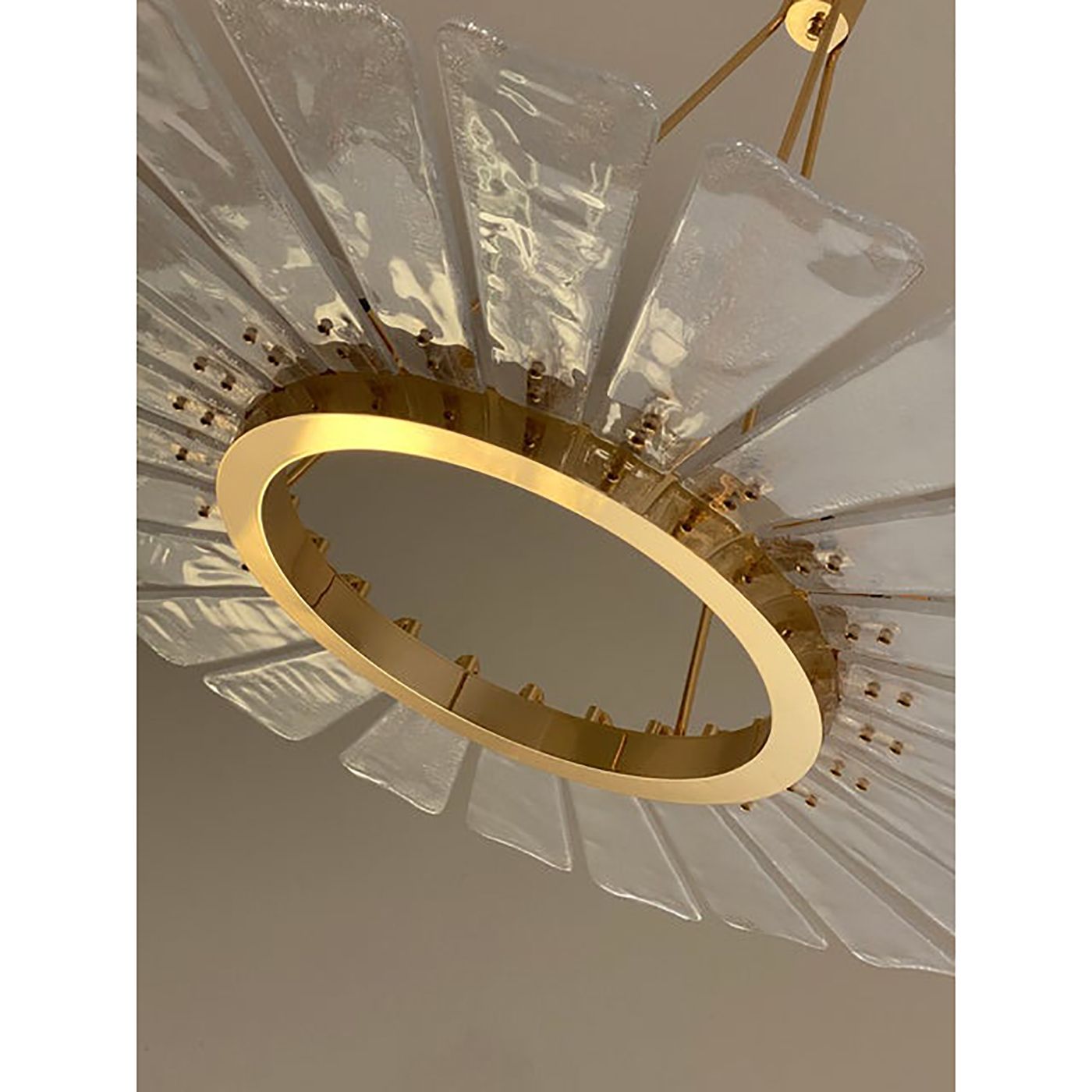 photo for sale Contemporary Venied White "Marguerite" Murano Style Glass Gold Chandelier