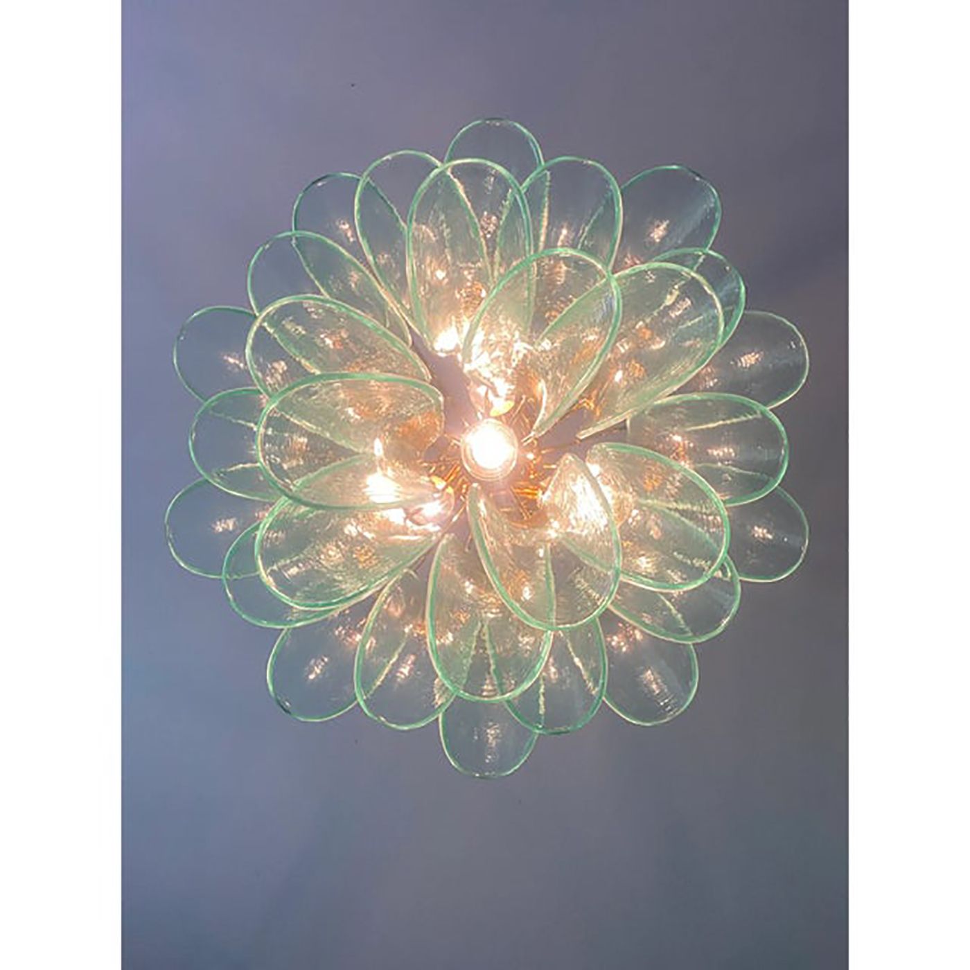 Lot Of 2 Contemporary Green Murano Style Glass "Sella" Chandelier With Gold 24k Metal Frame In Mazzega Style photo 8800.0