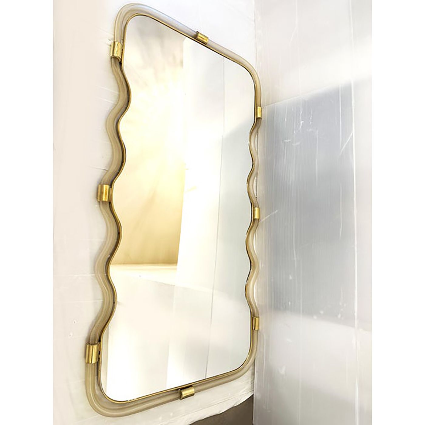 Wave Mirror In Gold "Torchon" Torciglione Murano Style Glass Design By Simoeng photo 16800.0