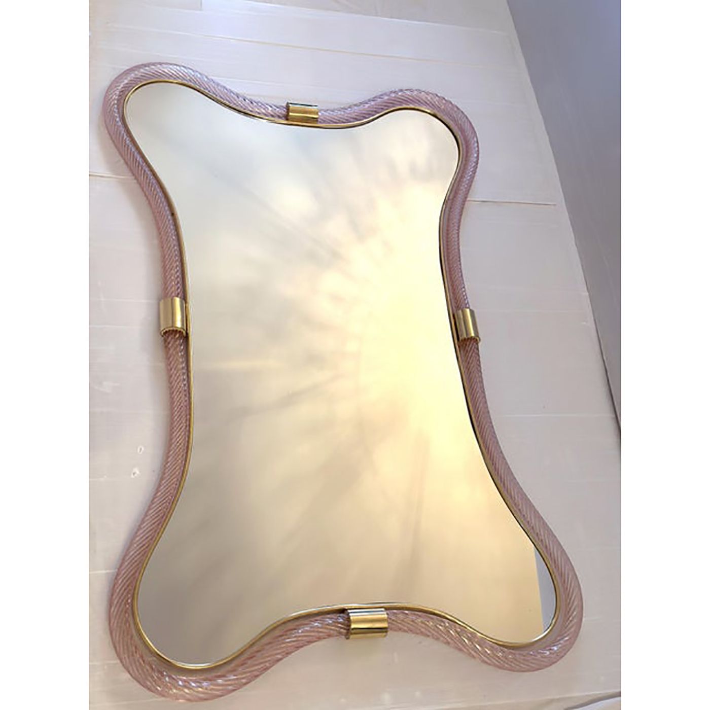 Scenographic Pink And Gold Mirror With Torchon Murano Style Glass Design By Simoeng photo Home Decor