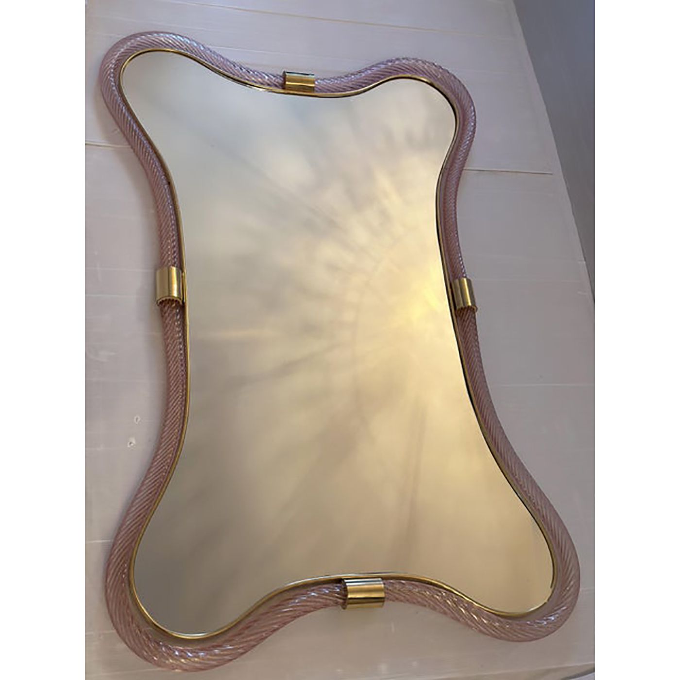 Scenographic Pink And Gold Mirror With Torchon Murano Style Glass Design By Simoeng photo buy
