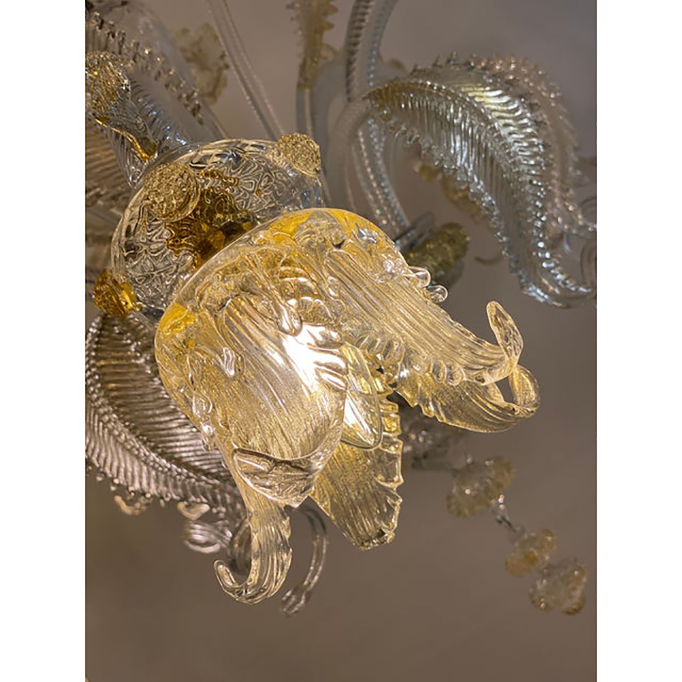 Murano Style Glass Clear And Gold Chandelier With Flowers And Leaves photo furniture