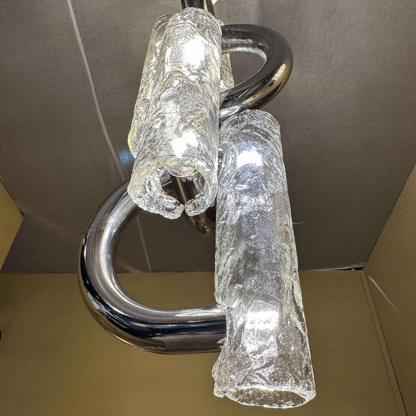 Rare Chandelier By Aldo Nason For Mazzega In Chrome And Murano Glass photo vinterior