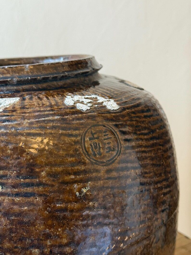Antique Chinese Glazed Rice Wine Pot Large photo furniture