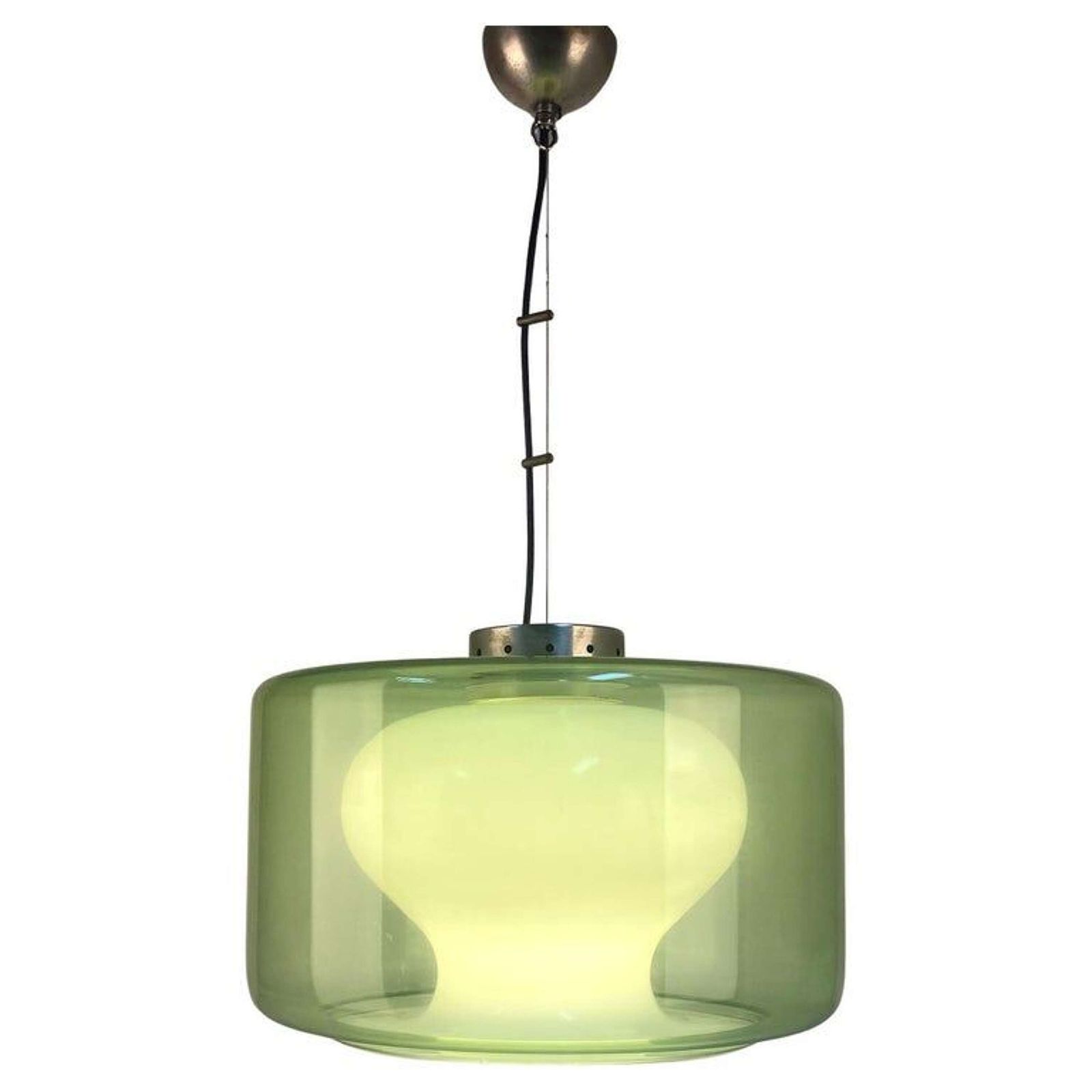 Large Green & Opaline Glass Pendant Attributed To Carlo Nason Mazzega