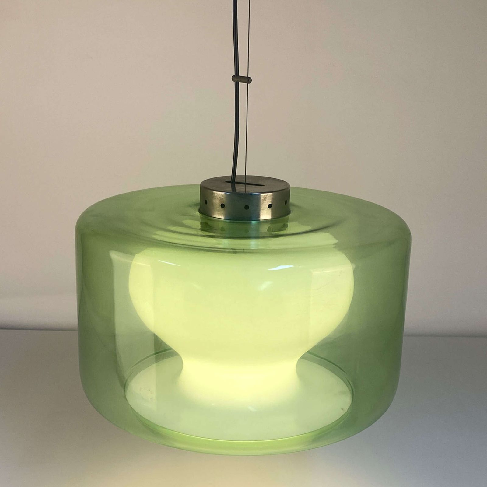 Large Green & Opaline Glass Pendant Attributed To Carlo Nason Mazzega photo buy