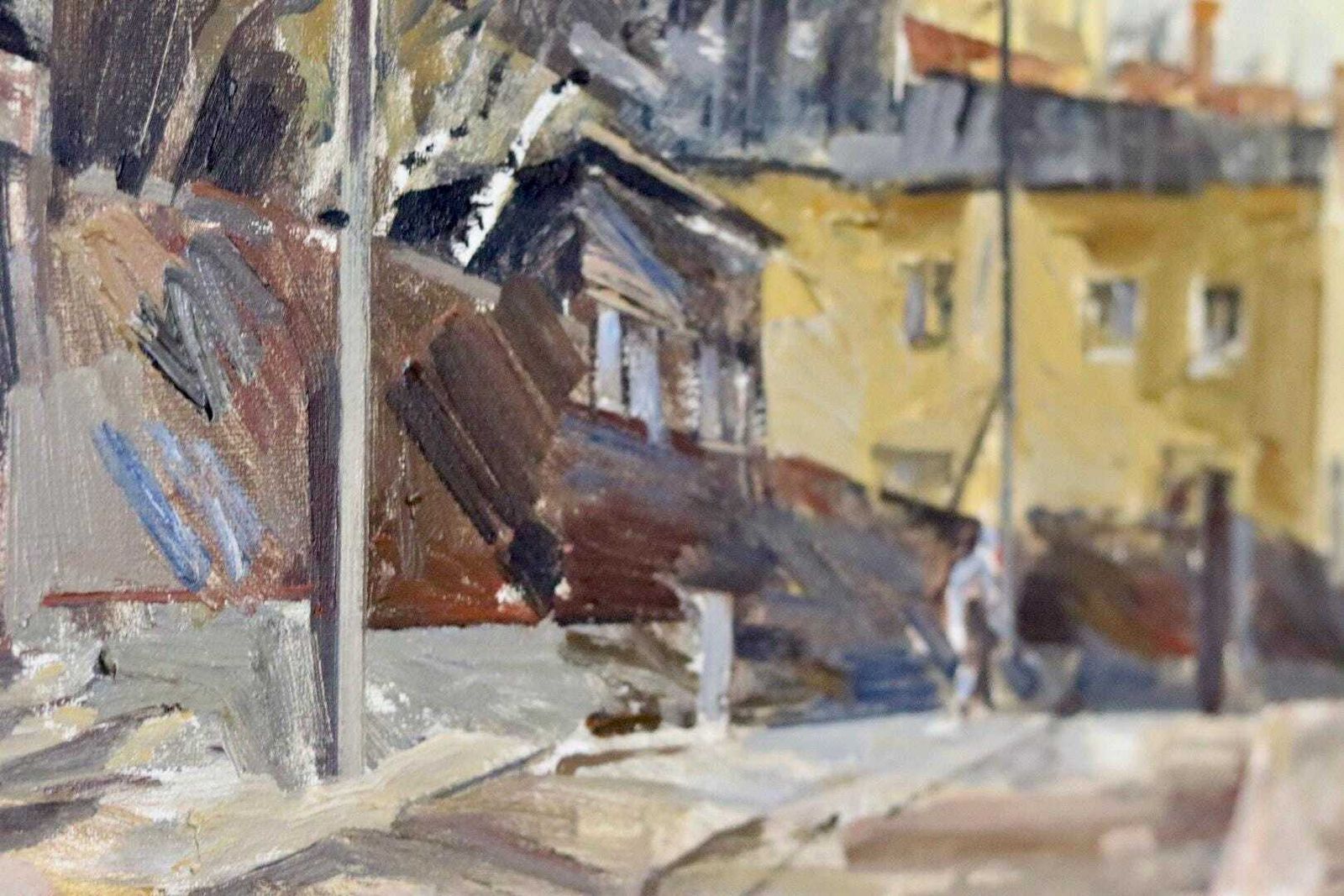 photo furniture Mid Century Original Swedish Oil On Canvas "City Scene  Stockholm" By Adrian Van Arkel   Vintage & Framed