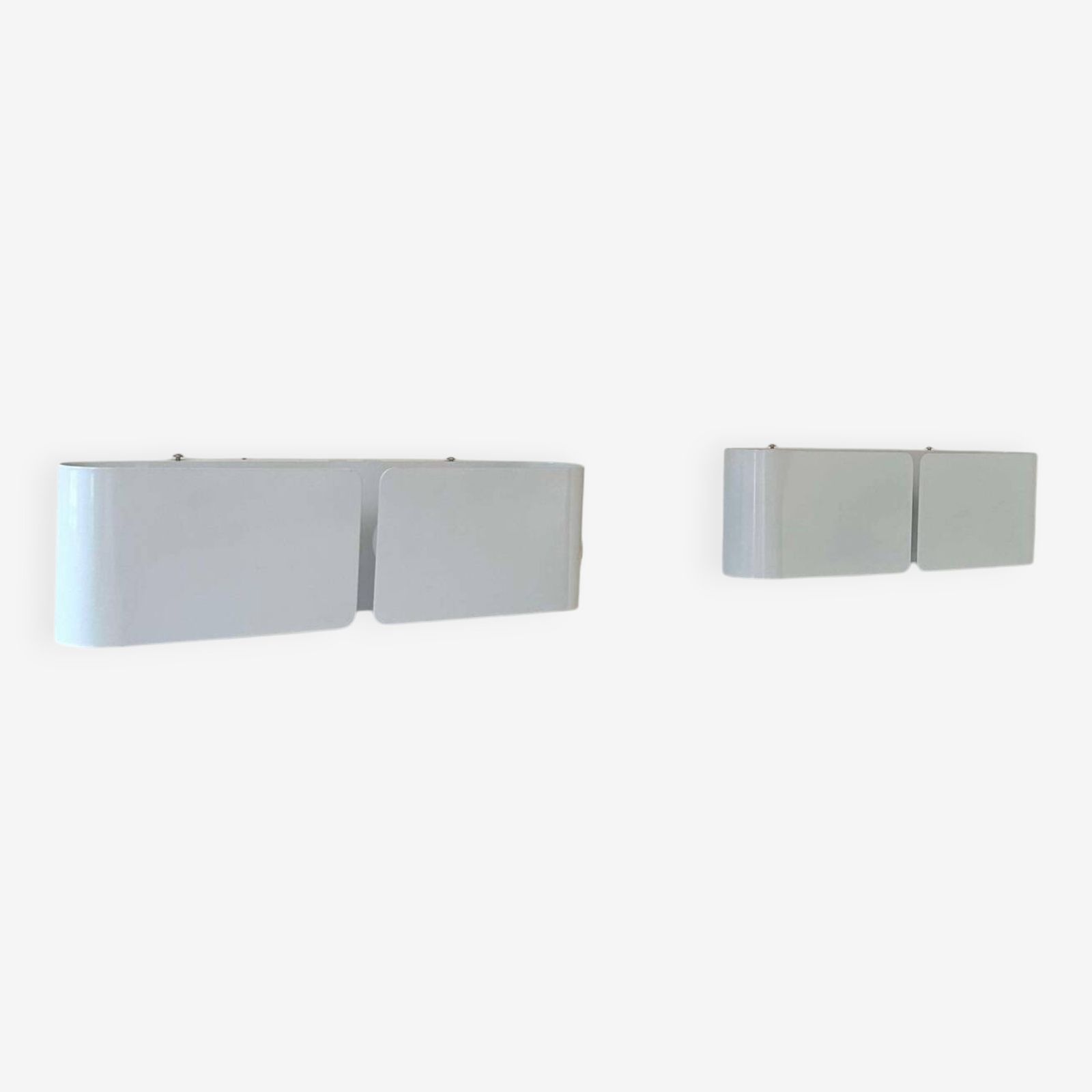 Pair Of Vintage Wall Lights, Curved White Metal, France 1980