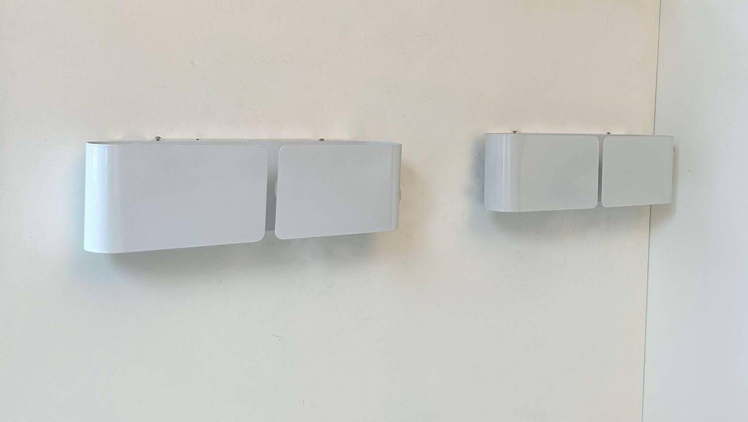 Pair Of Vintage Wall Lights, Curved White Metal, France 1980 photo furniture