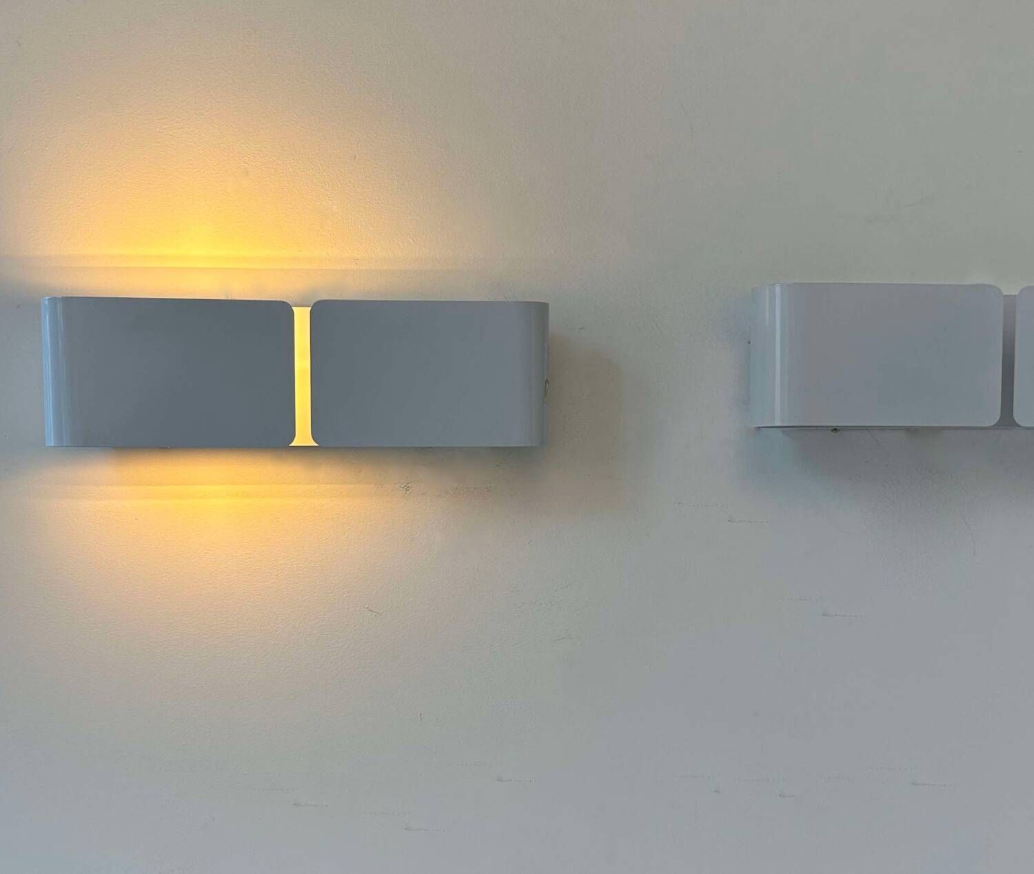 Pair Of Vintage Wall Lights, Curved White Metal, France 1980 photo buy