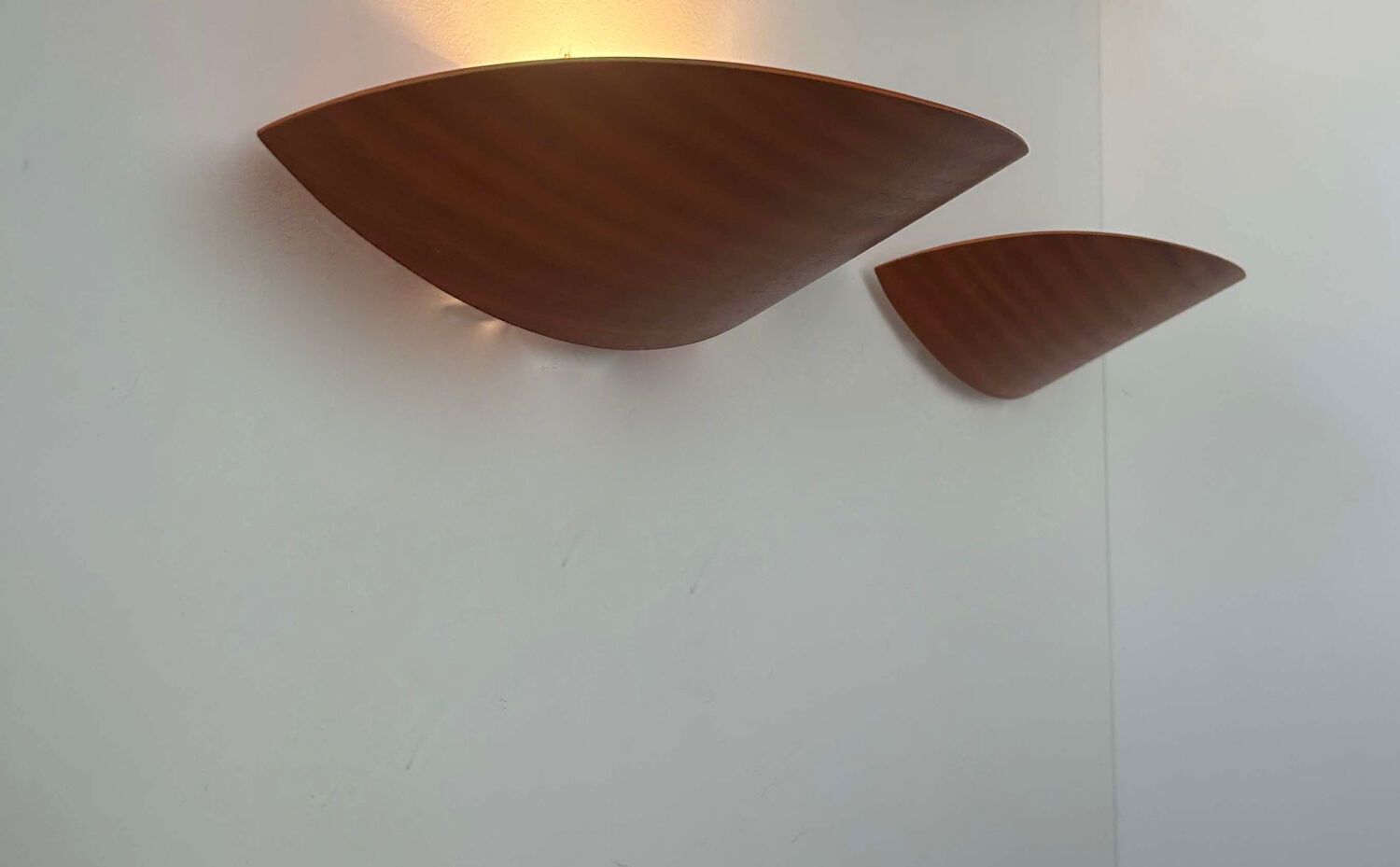 Pair Of Vintage Wall Lights, Thermoformed Wood, France 1970 photo for sale