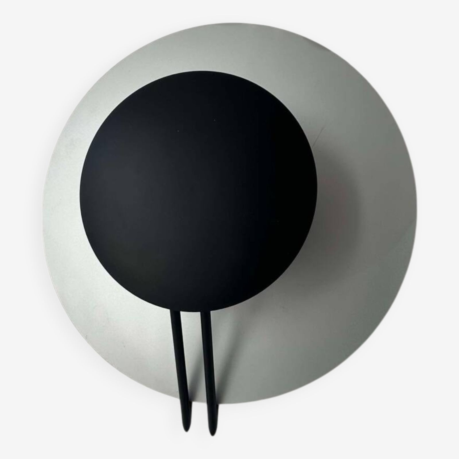Vintage Round Wall Lamp, Gray And Black Metal, Italy 1970