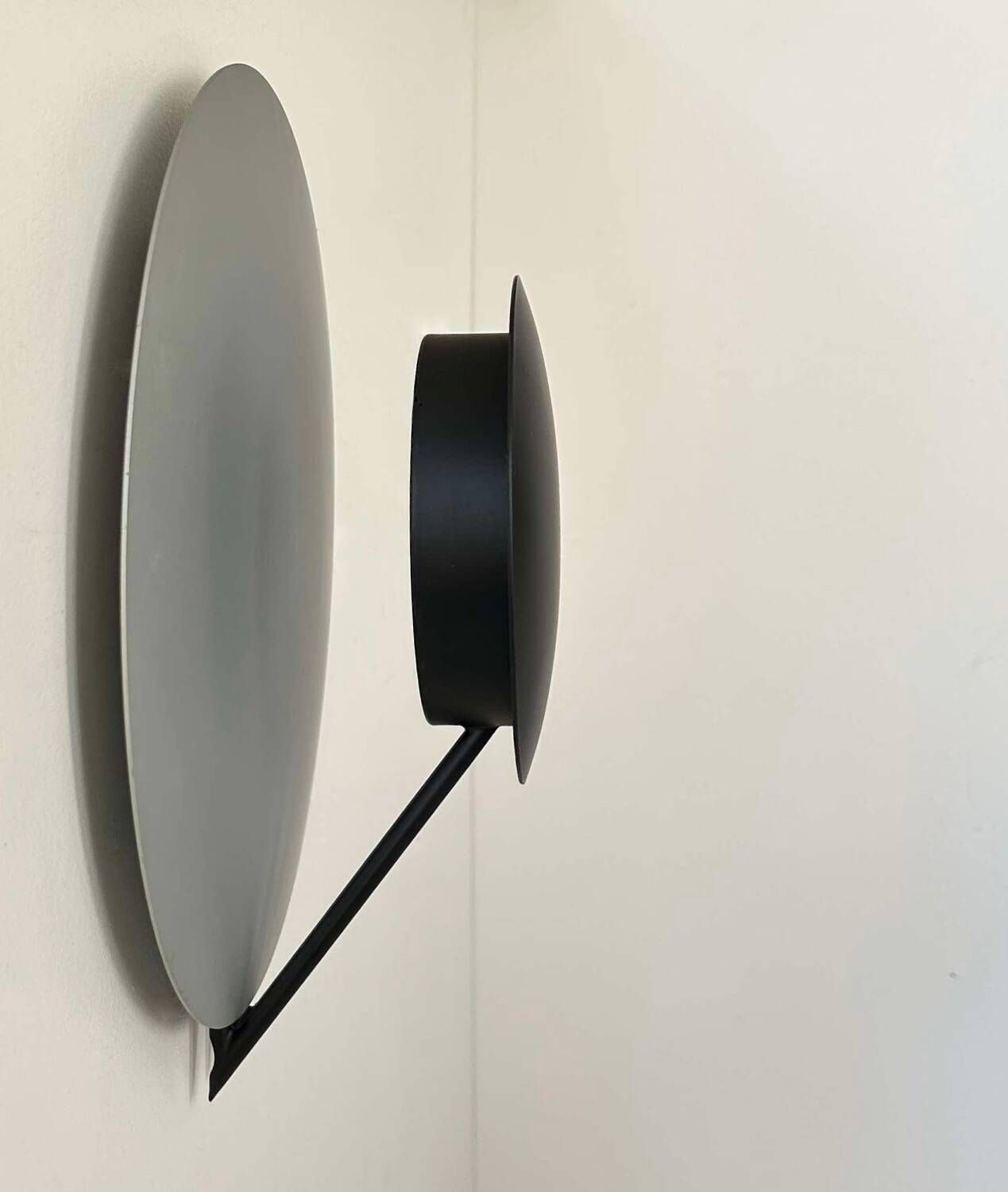 Vintage Round Wall Lamp, Gray And Black Metal, Italy 1970 photo buy