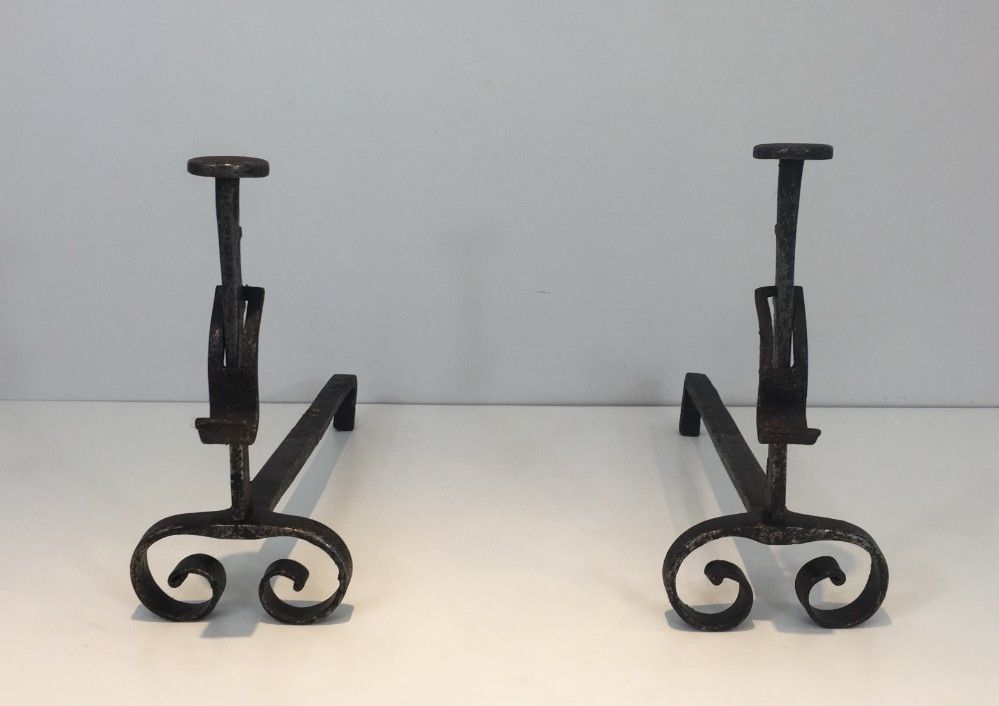 Pair Of Wrought Iron Andirons. French. photo furniture