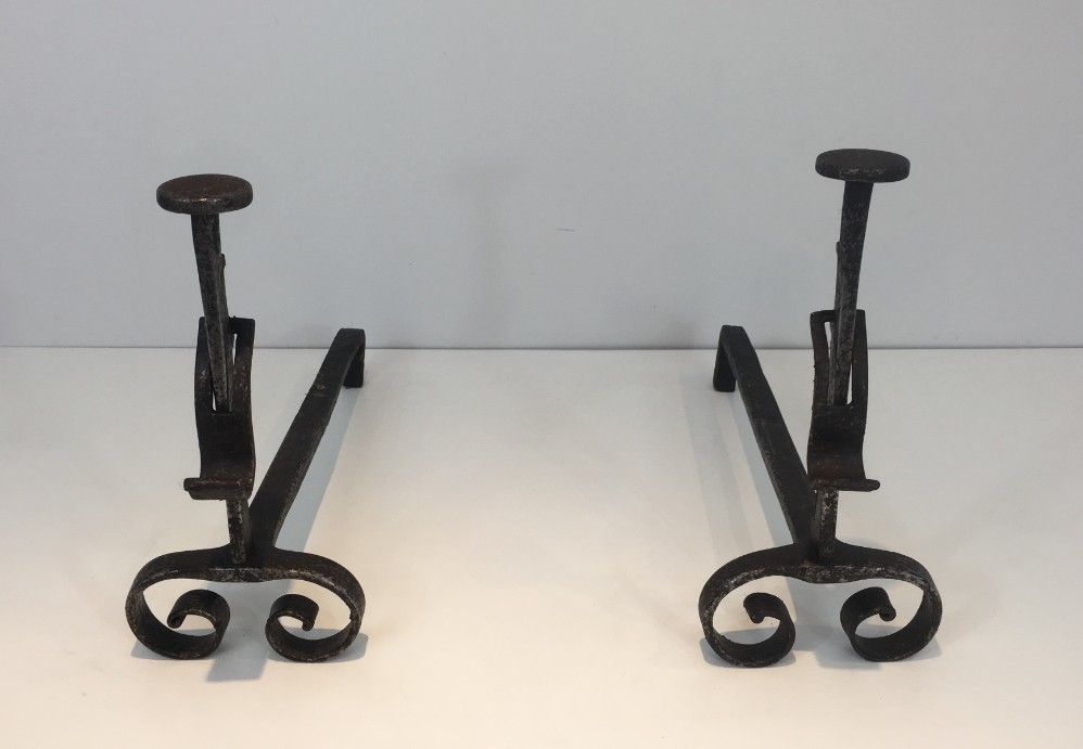 Pair Of Wrought Iron Andirons. French. photo Home Fixtures