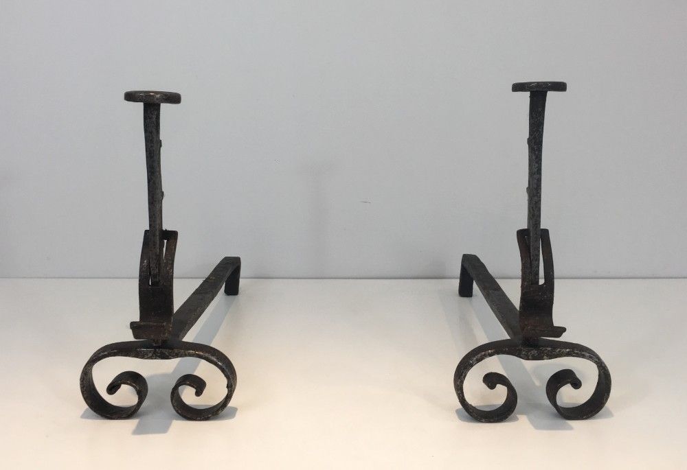 Pair Of Wrought Iron Andirons. French. photo vinterior