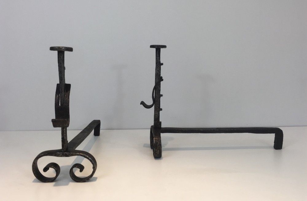 Pair Of Wrought Iron Andirons. French. photo buy