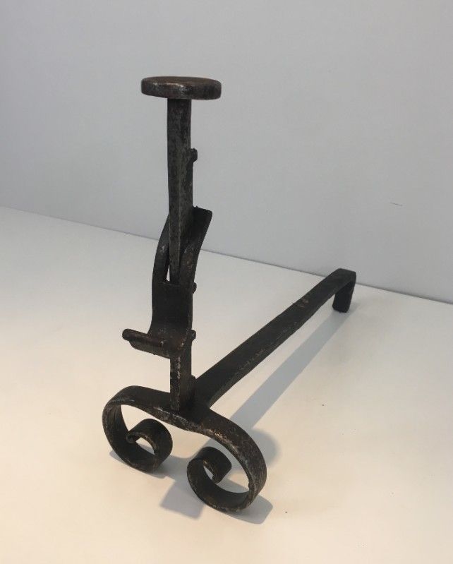 Pair Of Wrought Iron Andirons. French. photo vintage