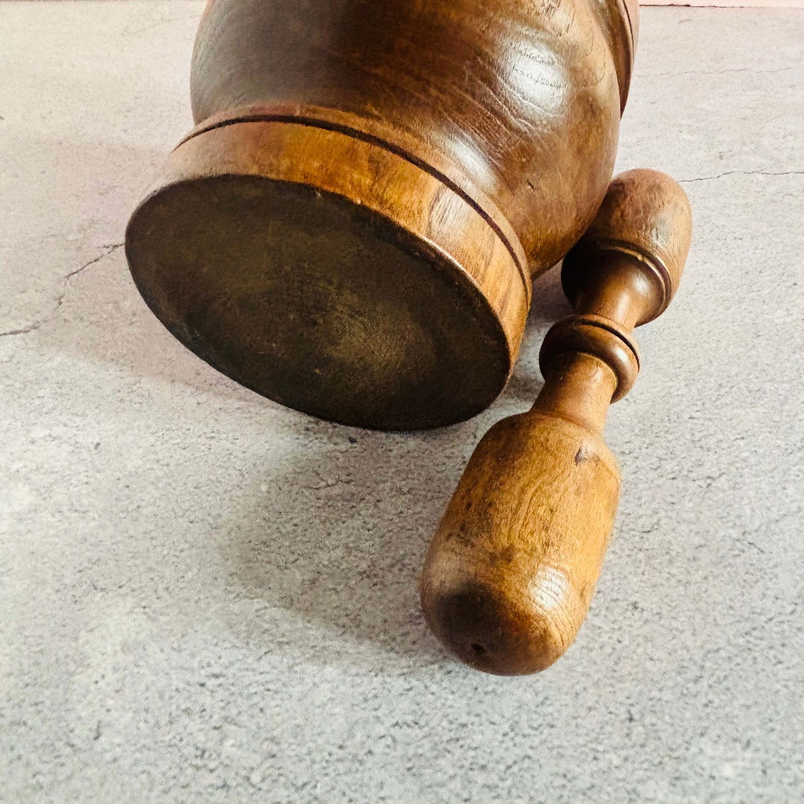 Antique Wooden English Treen Mortar And Pestle photo for sale