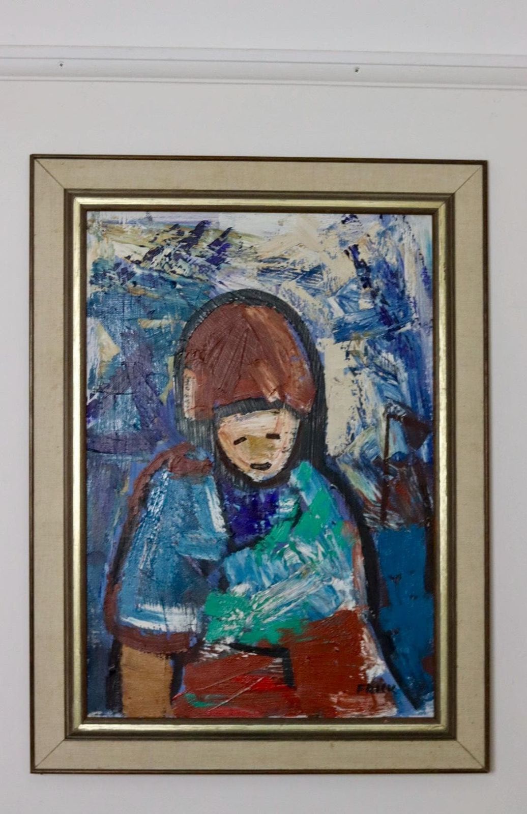 Original Large Swedish Oil Painting "Figure "By Gösta Falck Circa 1960 Vintage & Framed photo vintage