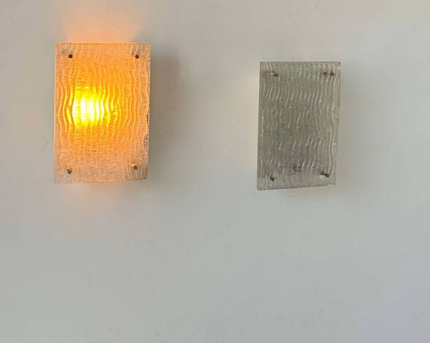 Pair Of Vintage Sconces, Molded Frosted Glass, Murano Italy 1970 photo vinterior