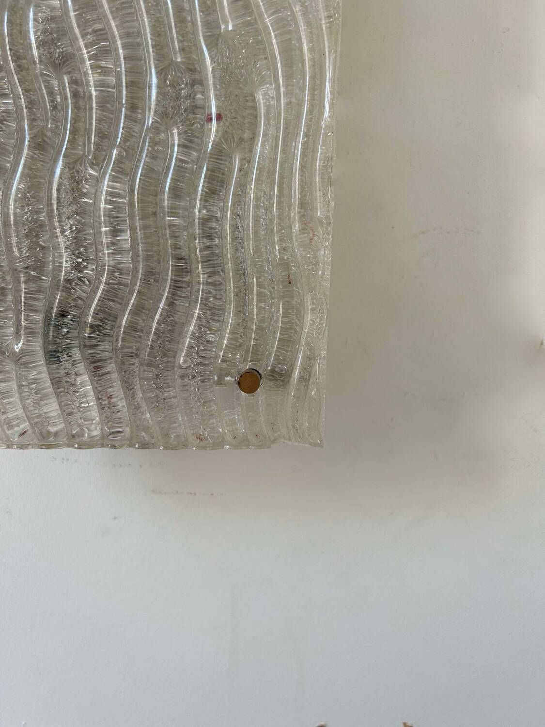 Pair Of Vintage Sconces, Molded Frosted Glass, Murano Italy 1970 photo vintage