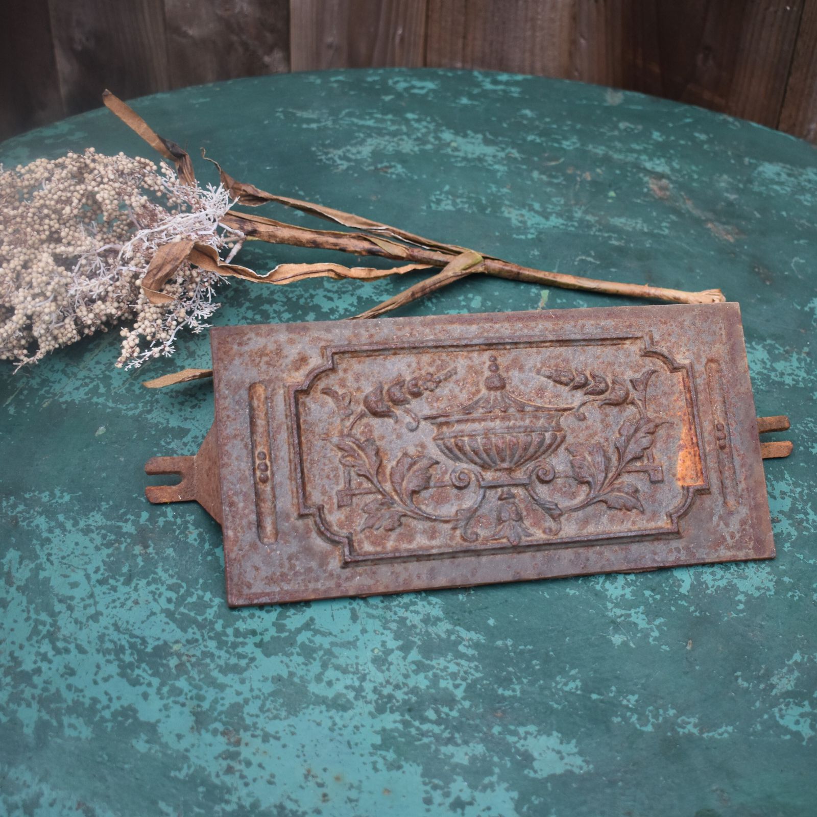 Antique Victorian Salvaged Cast Iron Flower And Urn Wall Plaque Fireplace Panel photo furniture