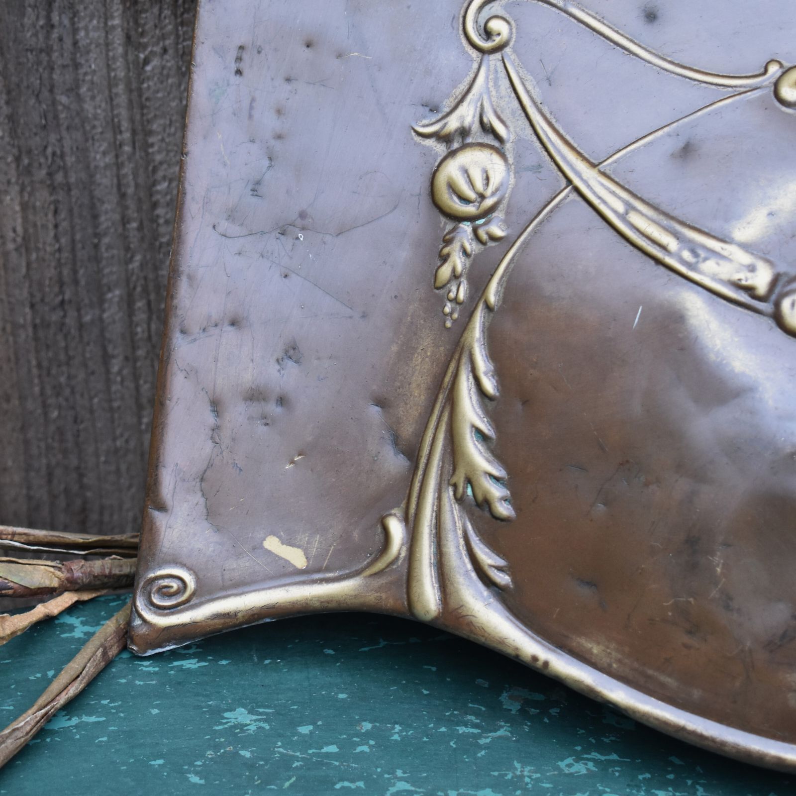 Antique Salvaged Repousse Copper On Cast Iron Open Fireplace Hood Ornate Panel photo Home Fixtures