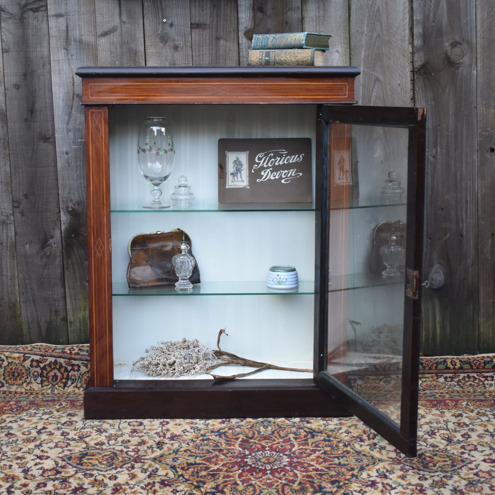 Antique Mahogany Inlaid Satinwood Floor Standing Glazed Display Pier Cabinet photo for sale