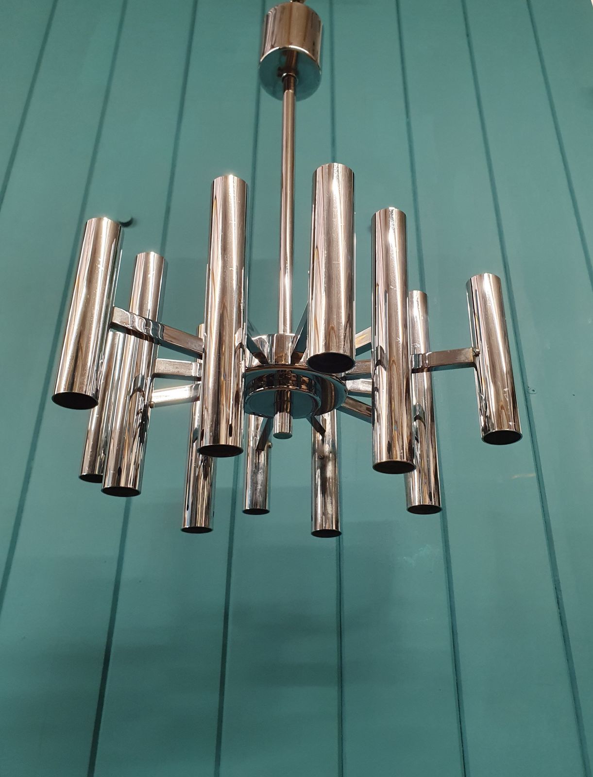 Small Art Deco Chrome Chandelier photo vintage