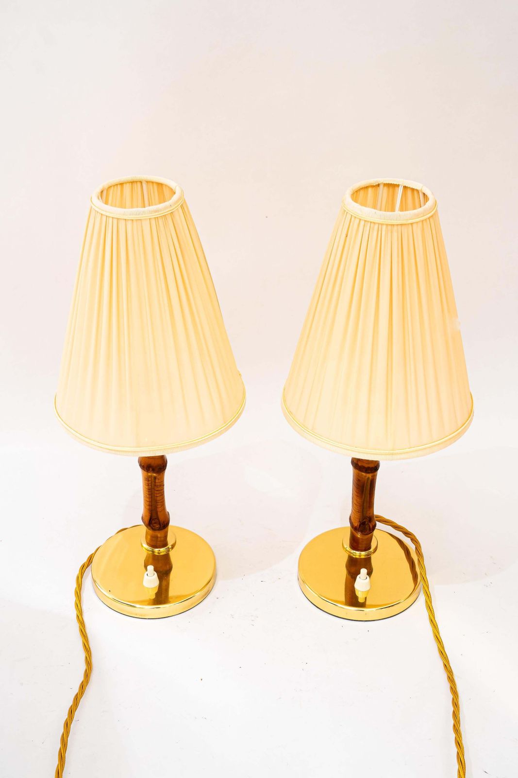 Rupert Nikoll Table Lamps With Bamboo And Fabric Shades Vienna Around 1950s photo furniture