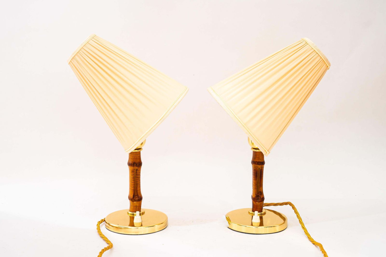 Rupert Nikoll Table Lamps With Bamboo And Fabric Shades Vienna Around 1950s photo 831.0