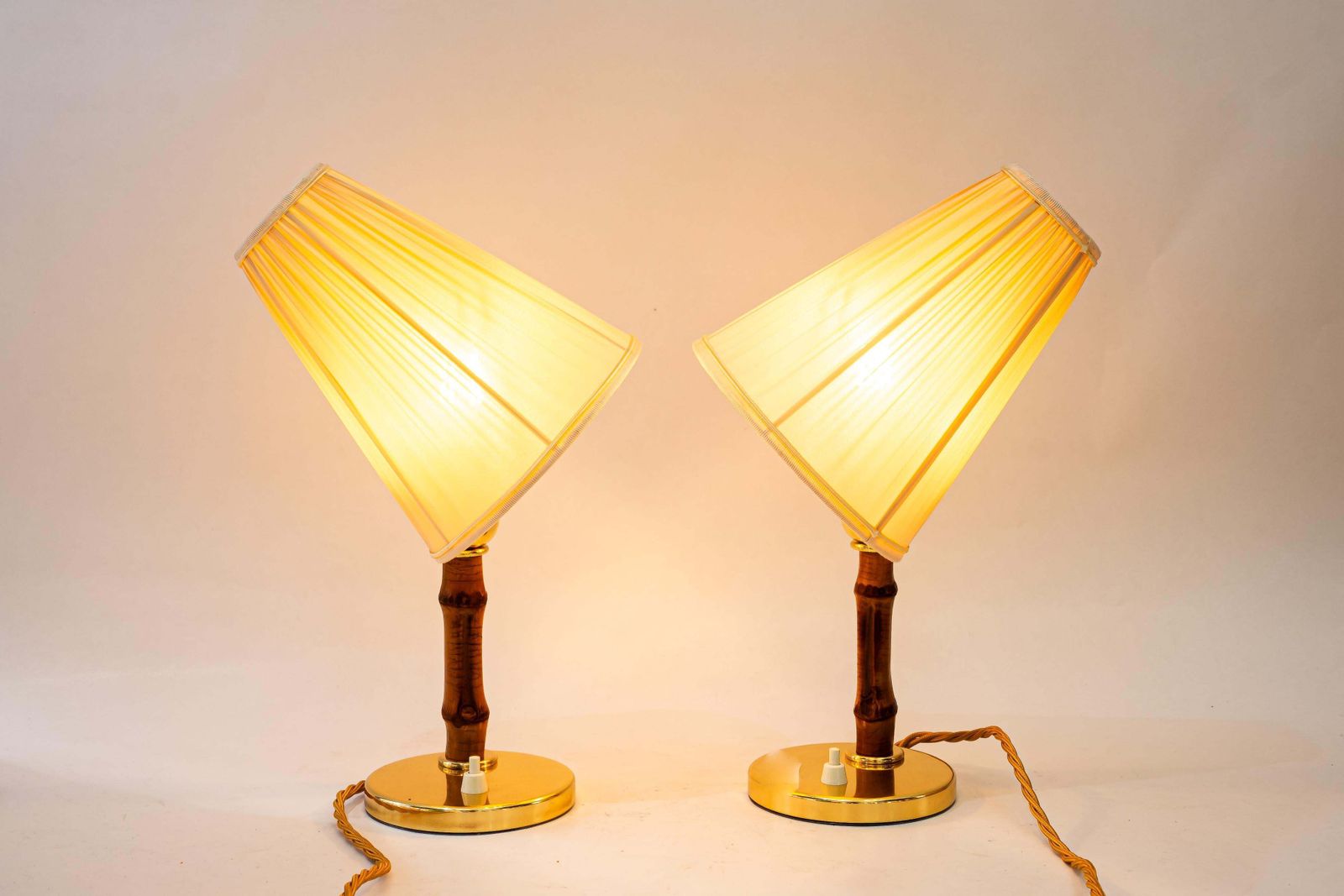 photo furniture Rupert Nikoll Table Lamps With Bamboo And Fabric Shades Vienna Around 1950s