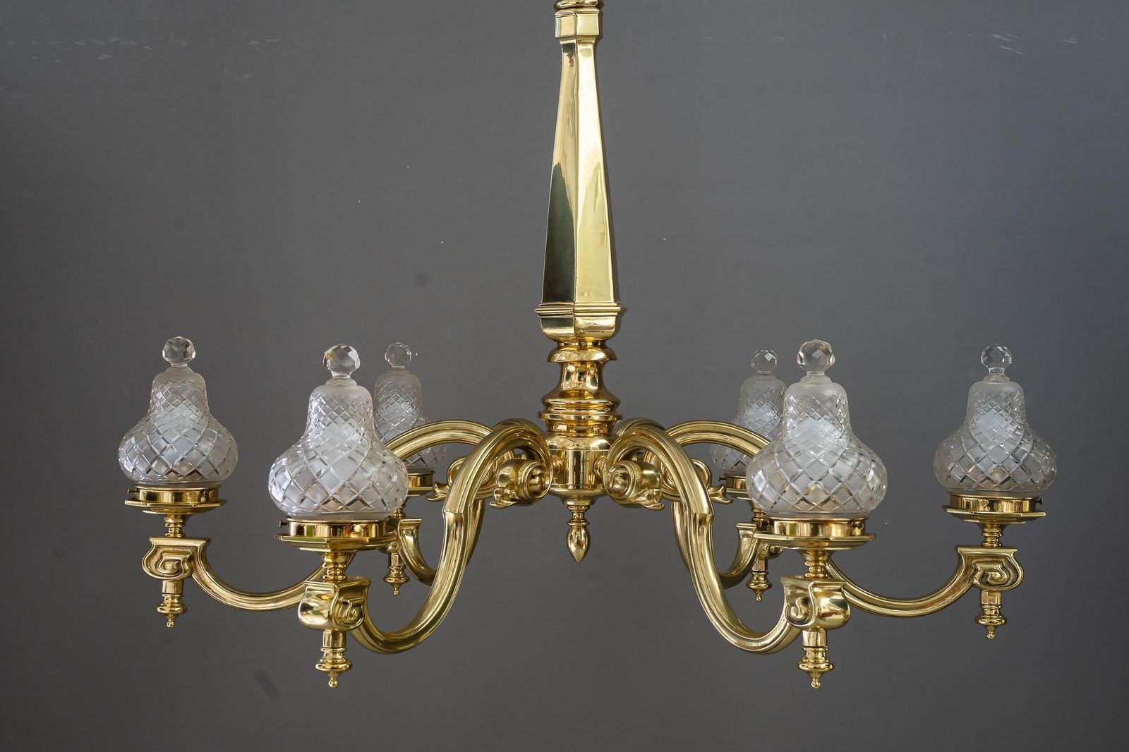 Very Big Art Deco Chandelier With Original Cut Glass Shades Vienna Around 1920s photo furniture
