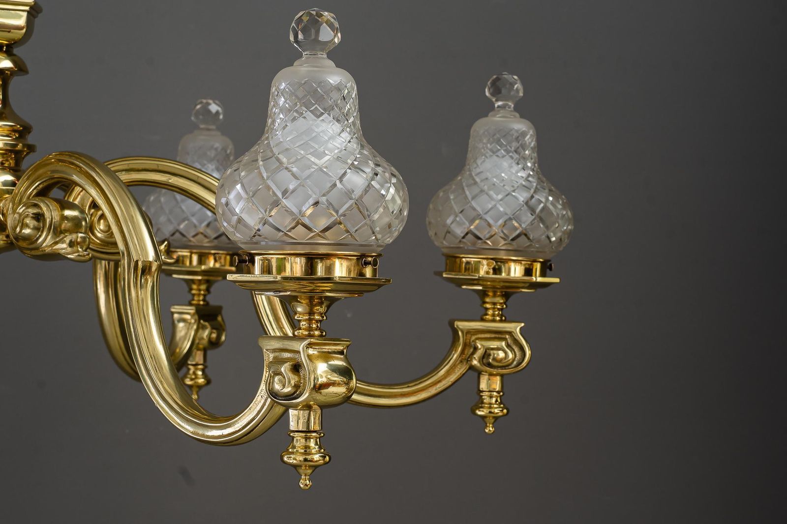Very Big Art Deco Chandelier With Original Cut Glass Shades Vienna Around 1920s photo Lighting
