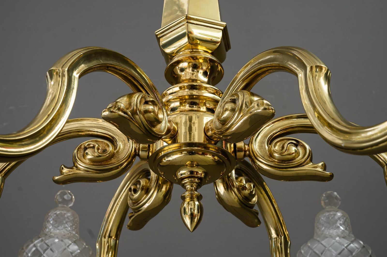 Very Big Art Deco Chandelier With Original Cut Glass Shades Vienna Around 1920s photo vinterior