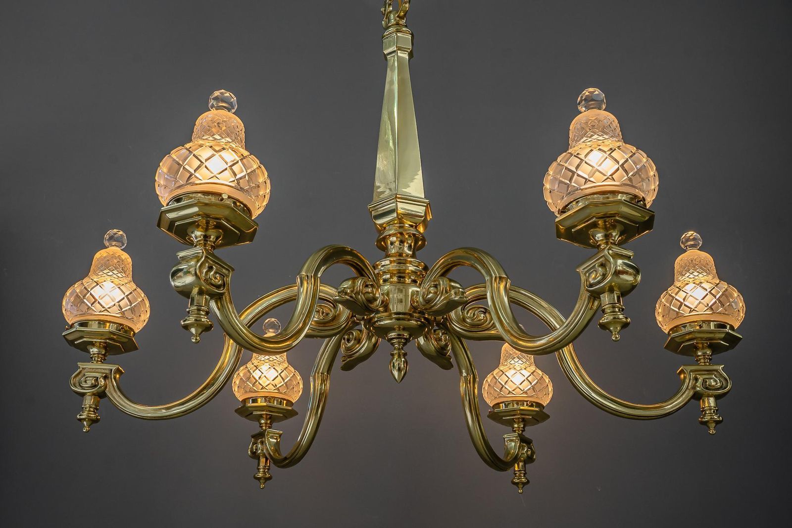 photo buy Very Big Art Deco Chandelier With Original Cut Glass Shades Vienna Around 1920s