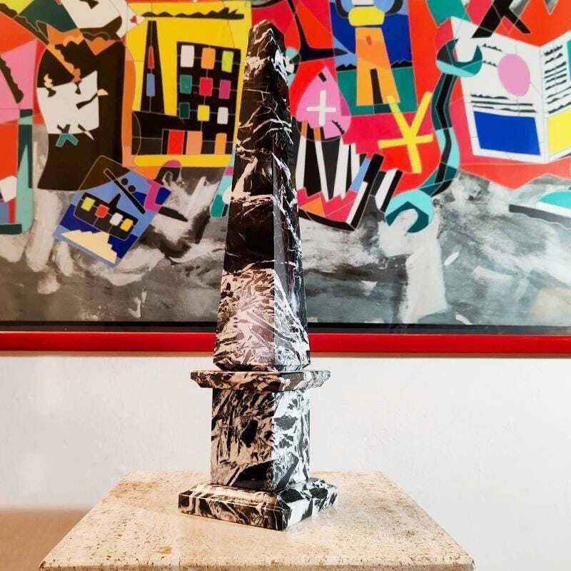 1970s Stunning Big Hand Carved Obelisk In Black Marble Of Aquitaine. Made In Italy. 43 Cm H. photo furniture