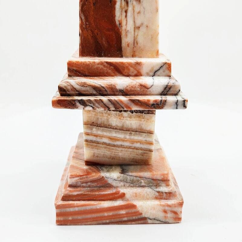 1970s Stunning Big Obelisk In Red An White Italian Marble. Made In Italy. photo vintage