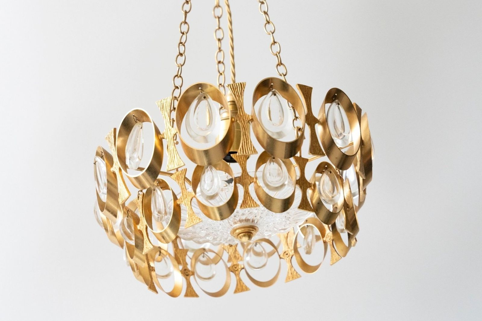 Unique 20th Century Chandelier In Gilded Metal And Glass, French Design photo furniture
