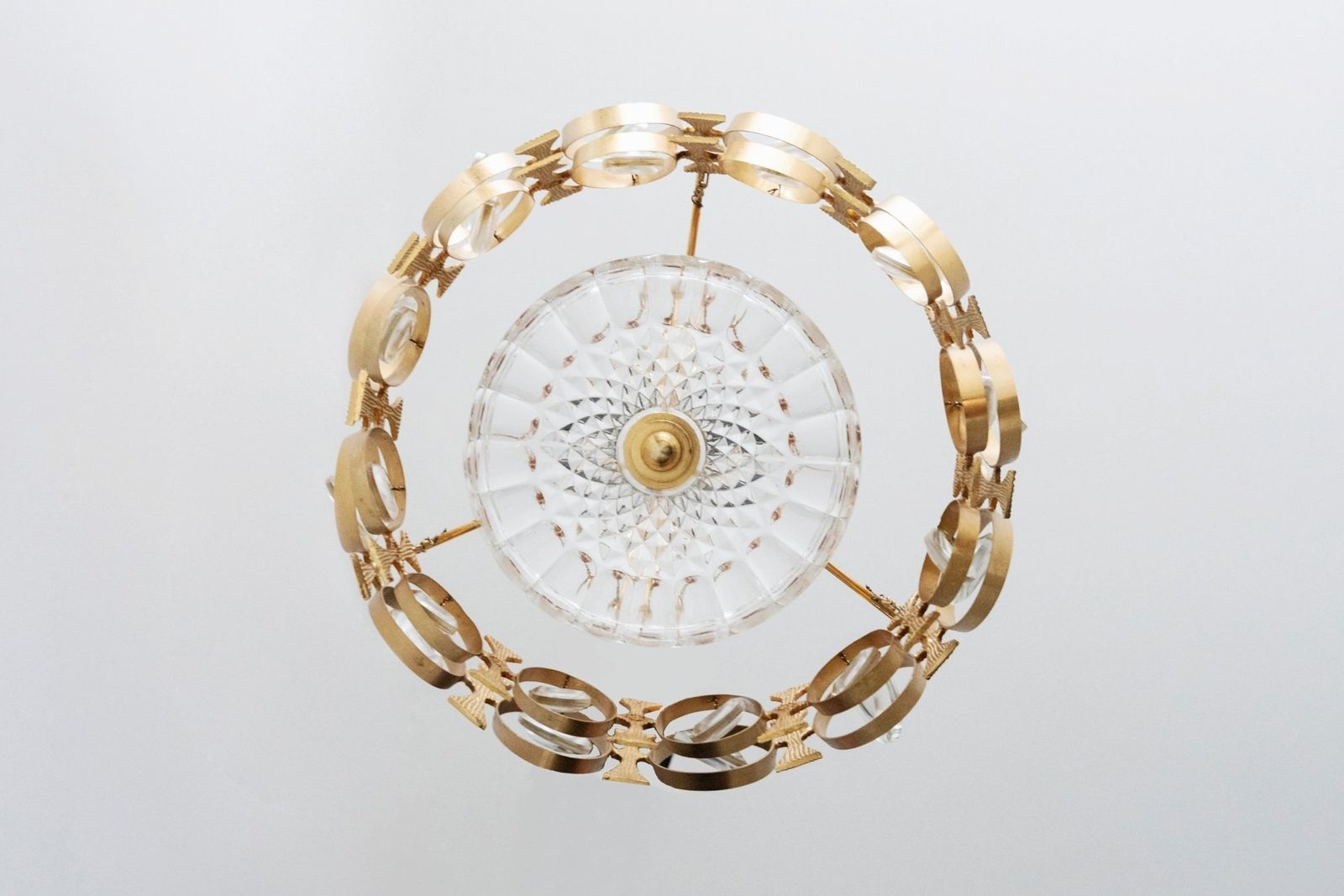 Unique 20th Century Chandelier In Gilded Metal And Glass, French Design photo Lighting