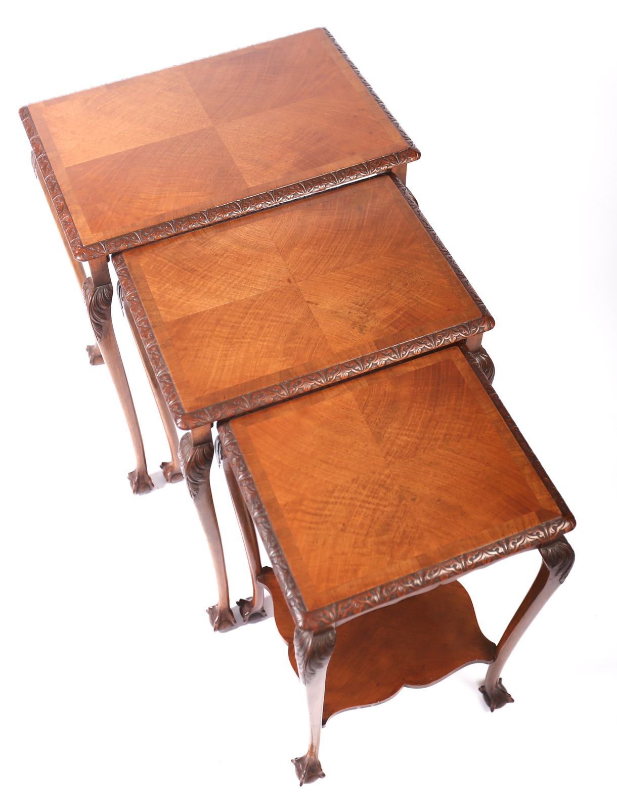 Fine Nest Of 3 Walnut & Carved Nest Of Tables photo vinterior